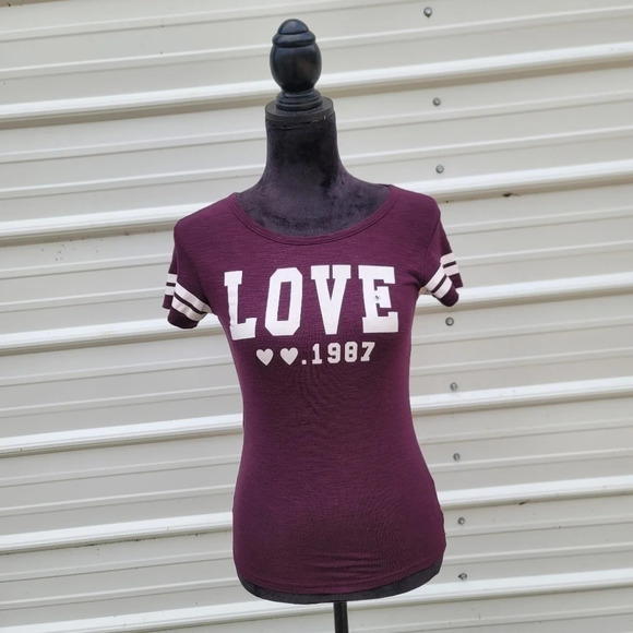 Reflex Womens Women’s S Knit Purple Round Neck T Shirt Short Sleeve LOVE White - Picture 6 of 9